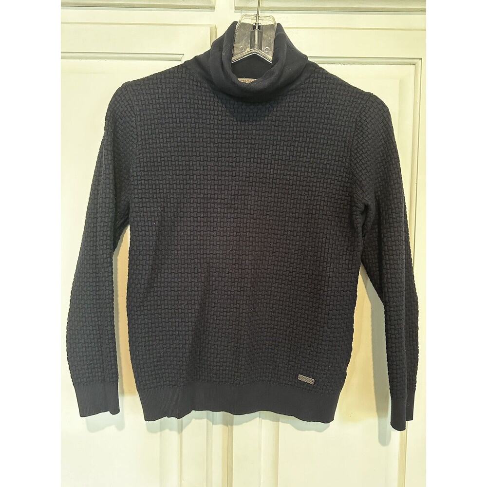 Bottega Veneta Turtleneck Sweater Navy Blue Size Medium (fits Small) Cable Knit